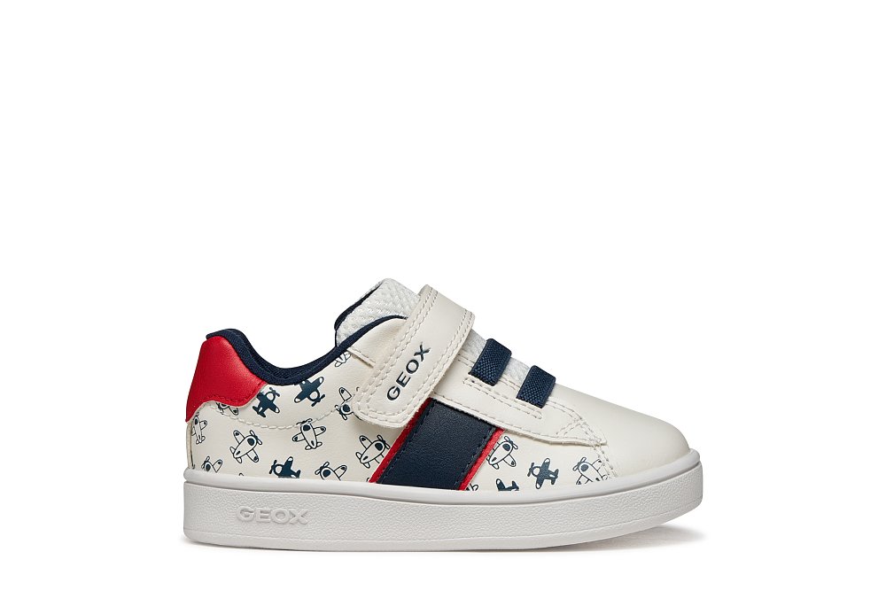 GEOX Βρεφικά Παπούτσια Geox Eclyper για Αγόρια White/Red (Μεγέθη 20-27) ΛΕΥΚΟ