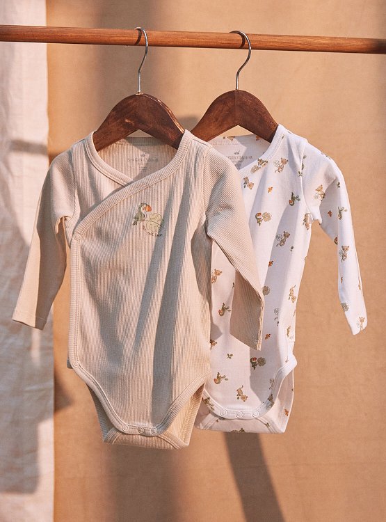 Σετ Βρεφικά Φορμάκια για Νεογέννητα Beige Birdie 2 τμχ ΛΕΥΚΟ