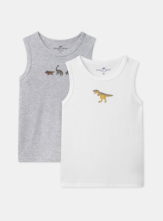 Σετ Παιδικά Φανελάκια για Αγόρια Multi Dinosaurs 2 τμχ ΓΚΡΙ