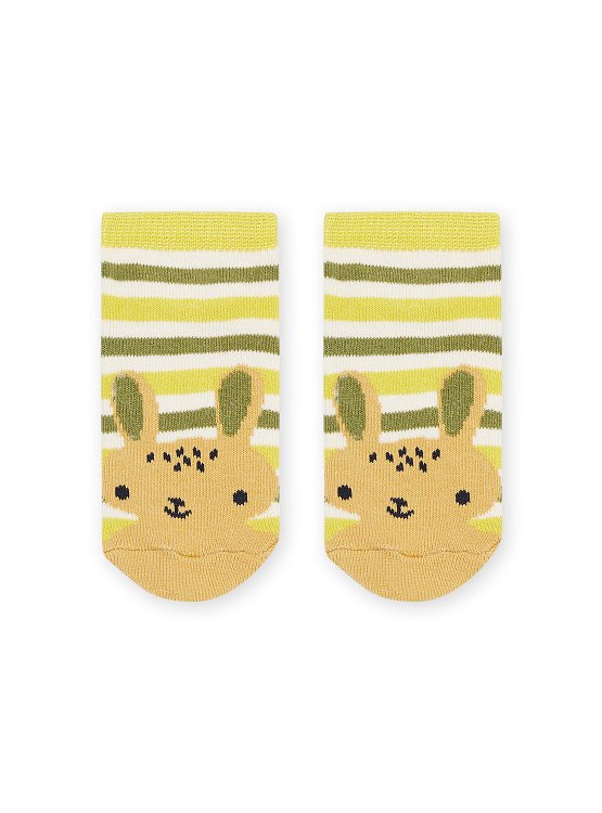 DPAM Βρεφικές Κάλτσες Unisex Yellow/Green Stripes Rabbit ΣΚΟΥΡΟ ΧΑΚΙ