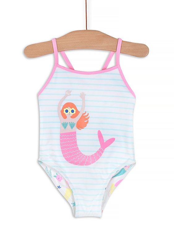 DPAM Βρεφικό Ολόσωμο Μαγιό για Κορίτσια Happy Mermaid ΛΕΥΚΟ