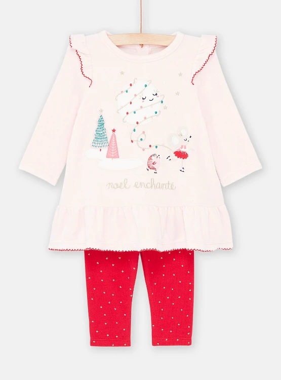 Βρεφικό Σετ Πιτζάμας για Κορίτσια Pink Velour Noel ΡΟΖ - DPAM - 