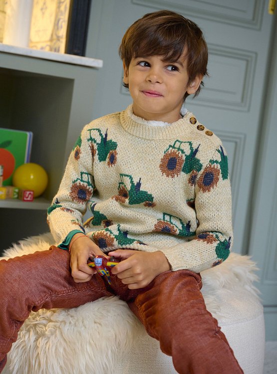 Παιδικό Μακρυμάνικο Πουλόβερ για Αγόρια Beige Daisy ΛΕΥΚΟ