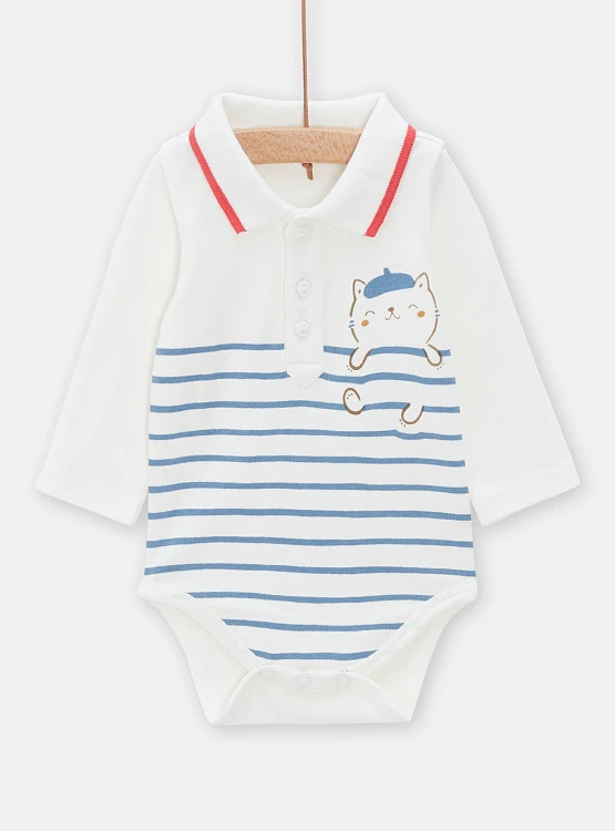 DPAM Βρεφικό Μακρυμάνικο Φορμάκι Unisex White/Blue Stripes ΛΕΥΚΟ
