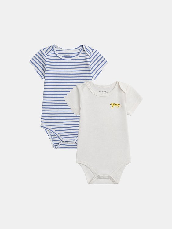 DPAM Σετ Βρεφικά Κορμάκια για Αγόρια Striped Stripes 2 τμχ ΛΕΥΚΟ