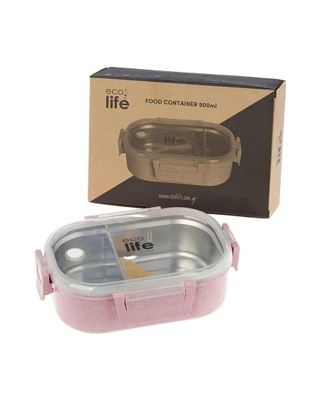 Παιδικό Ανοξείδωτο Δοχείο Φαγητού Ecolife Inox Light Pink με Χωρίσματα 900ml