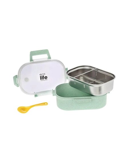 Παιδικό Ανοξείδωτο Δοχείο Φαγητού Ecolife Inox Light Green με Χωρίσματα 900ml
