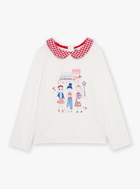 Παιδική Μακρυμάνικη Μπλούζα για Κορίτσια Sergent Major Λευκή με Γιακά Καρό