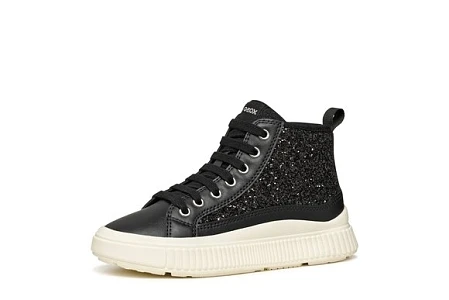 Παιδικά Παπούτσια Geox Laquinny για Κορίτσια Black Glitter (Μεγέθη 28-36)