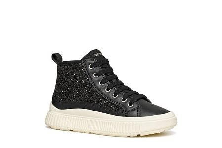 Παιδικά Παπούτσια Geox Laquinny για Κορίτσια Black Glitter (Μεγέθη 28-36)