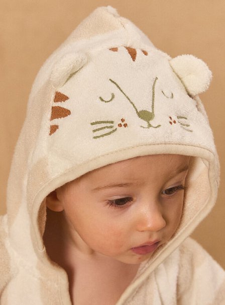 Βρεφικό Πόντσο-Πετσέτα για Αγόρια Beige Tiger