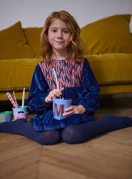 Παιδικό Μακρυμάνικο Φόρεμα για Κορίτσια Navy Blue Velour