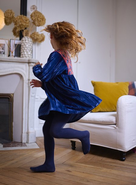 Παιδικό Μακρυμάνικο Φόρεμα για Κορίτσια Navy Blue Velour