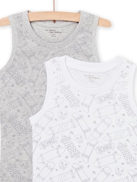 Σετ Παιδικά Φανελάκια για Αγόρια Γκρι-Λευκό Skateboard 2 τμχ