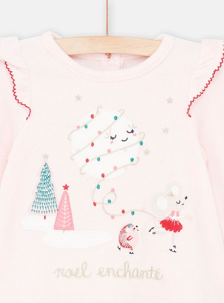 Βρεφικό Σετ Πιτζάμας για Κορίτσια Pink Velour Noel