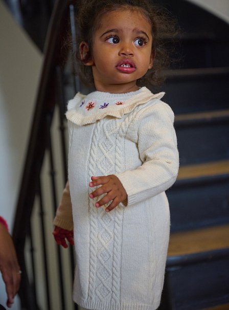 Βρεφικό Μακρυμάνικο Φόρεμα για Κορίτσια Λευκό Πλεκτό