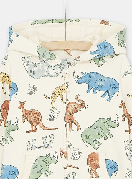 Παιδική Ζακέτα με Φερμουάρ και Κουκούλα για Αγόρια Μπεζ Δεινόσαυροι