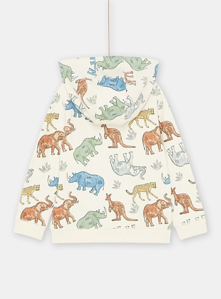 Παιδική Ζακέτα με Φερμουάρ και Κουκούλα για Αγόρια Μπεζ Δεινόσαυροι