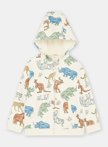 Παιδική Ζακέτα με Φερμουάρ και Κουκούλα για Αγόρια Μπεζ Δεινόσαυροι