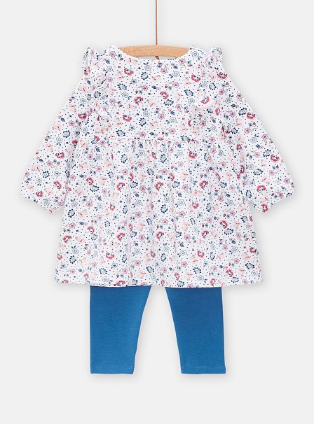 Βρεφικό Μακρυμάνικο Σετ για Κορίτσια Λευκό/Πετρόλ