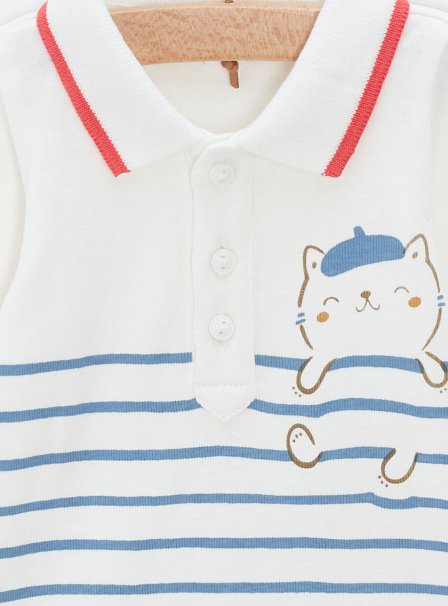 Βρεφικό Μακρυμάνικο Φορμάκι Unisex White/Blue Stripes