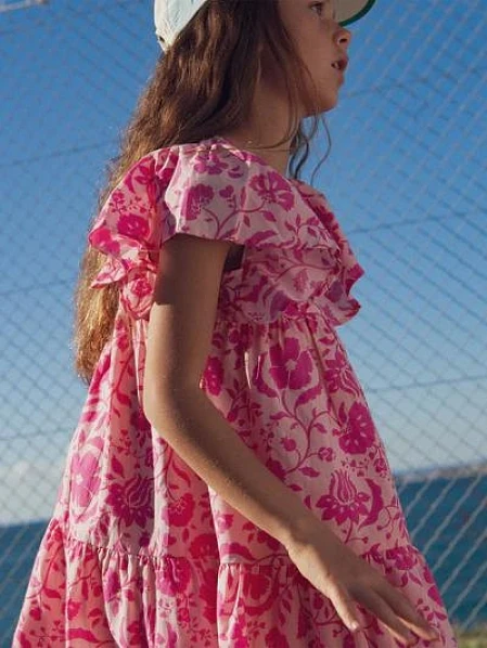 Ροζ Φόρεμα με Λουλούδια για Κορίτσια