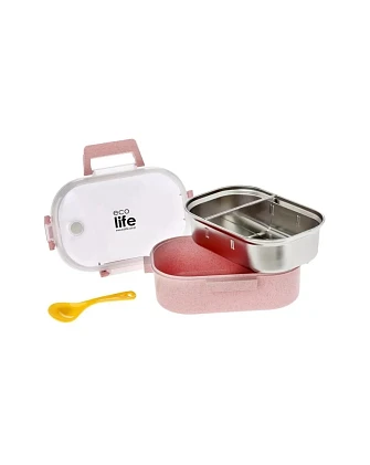 Παιδικό Ανοξείδωτο Δοχείο Φαγητού Ecolife Inox Light Pink με Χωρίσματα 900ml