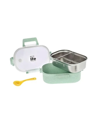 Παιδικό Ανοξείδωτο Δοχείο Φαγητού Ecolife Inox Light Green με Χωρίσματα 900ml