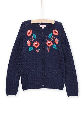 Παιδική Μακρυμάνικη Ζακέτα για Κορίτσια Navy Blue Flowers