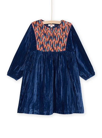 Παιδικό Μακρυμάνικο Φόρεμα για Κορίτσια Navy Blue Velour