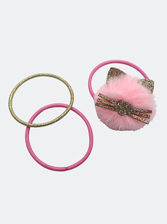 Σετ Παιδικά Λαστιχάκια Μαλλιών για Κορίτσια Gold/Pink Cat 3 τμχ