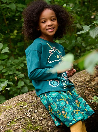 Παιδική Φούστα για Κορίτσια Διπλής Όψης Peacock Green Leaf