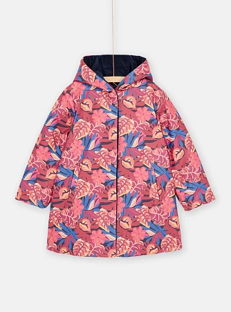 Παιδικό Μακρυμάνικο Αδιάβροχο Μπουφάν για Κορίτσια Διπλής Όψης Pink Leaf