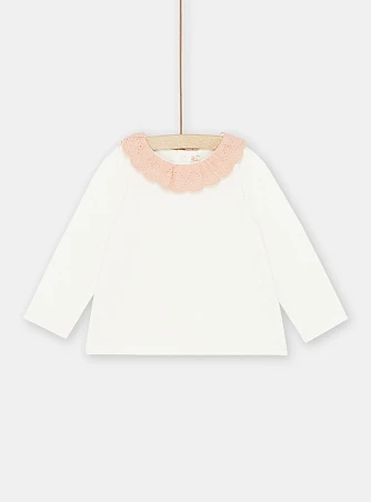 Βρεφική Μακρυμάνικη Μπλούζα για Κορίτσια White/Pink Lace