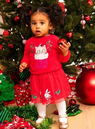 Βρεφική Χριστουγεννιάτικη Φούστα για Κορίτσια Red Glitter