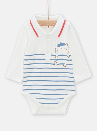 Βρεφικό Μακρυμάνικο Φορμάκι Unisex White/Blue Stripes