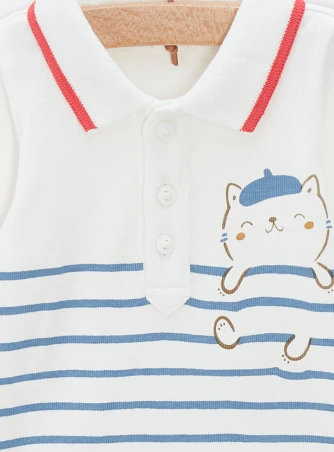 Βρεφικό Μακρυμάνικο Φορμάκι Unisex White/Blue Stripes