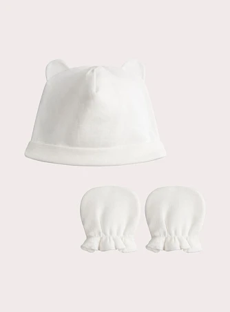 Σετ Βρεφικός Σκούφος & Γάντια Cute White