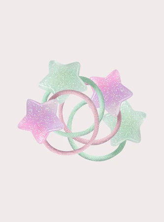 Σετ Παιδικά Λαστιχάκια Μαλλιών για Κορίτσια Teal/Purple Stars 4 τμχ